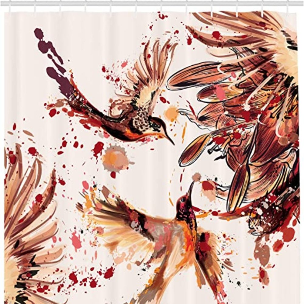 Ambesonne HUMMINGBIRD Shower Curtain, LILY FLOWERS - EXTRA LONG: 69” w x 84” l